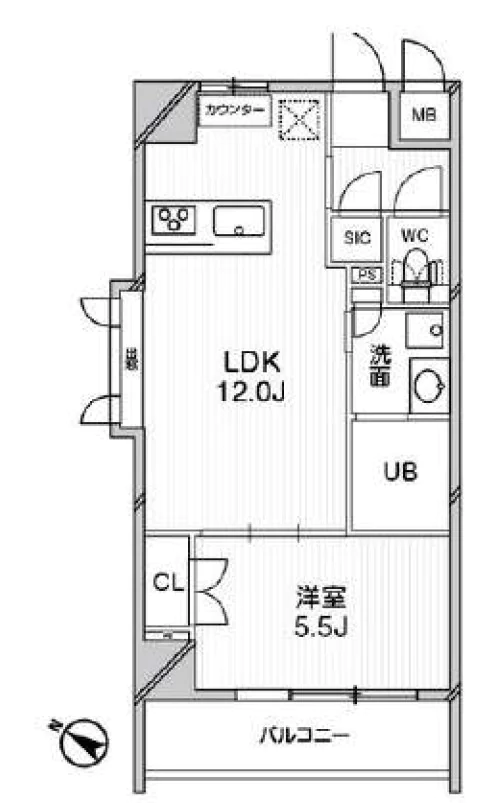 エルスタンザ文京千駄木 5階 1LDKの間取り