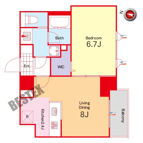 【築浅】コートヒル本郷 3階 1LDKの間取り