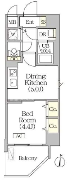 【築浅】グローリオシェルト水道橋 3階 1DKの間取り