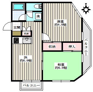 セトル小日向 1階 2DKの間取り