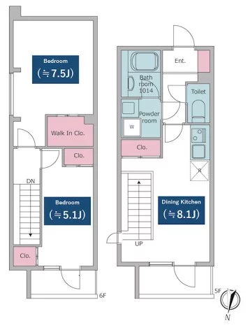 【築浅】レジディア文京小石川(旧:エスタジオ小石川) 5階 2DKの間取り