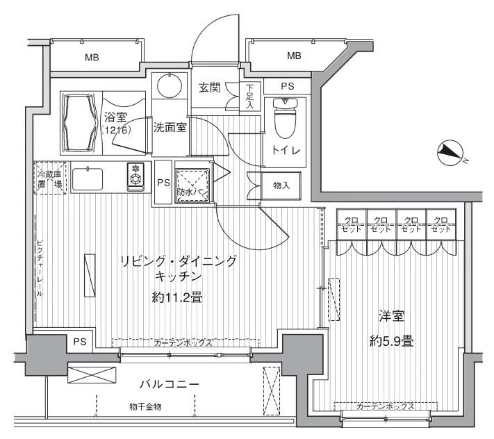 ヒューリックレジデンス茗荷谷 3階 1LDKの間取り