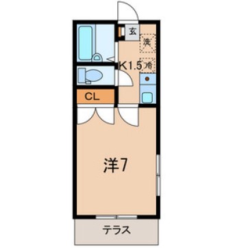 ホワイエカルム 1階 1Kの間取り