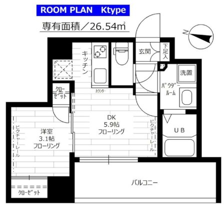 ステージグランデ文京小石川 9階 1DKの間取り