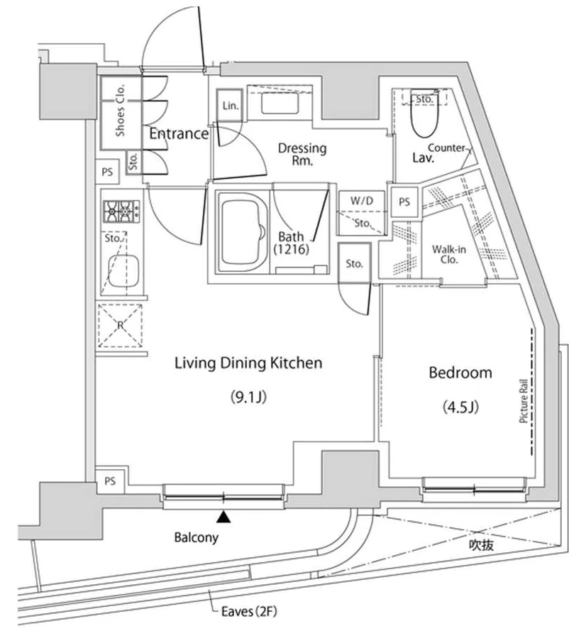 ザ・パークハビオ文京目白台プレイス 3階 1LDKの間取り