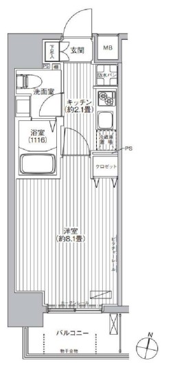 カーサラスク目白台 2階 1Kの間取り