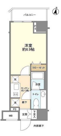 文京春日プラッツ 6階 1Kの間取り