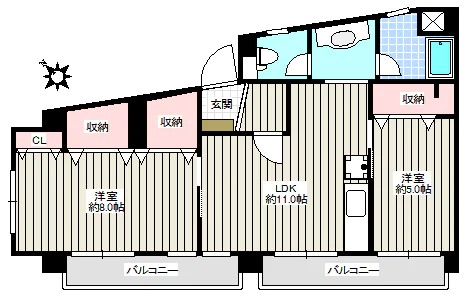 銀河マンション 4階 2LDKの間取り