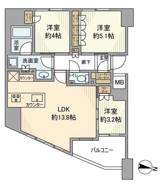 GREEN PARK文京西片 13階 3LDKの間取り
