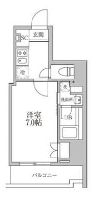 レジディア文京本郷Ⅲ 12階 1Kの間取り