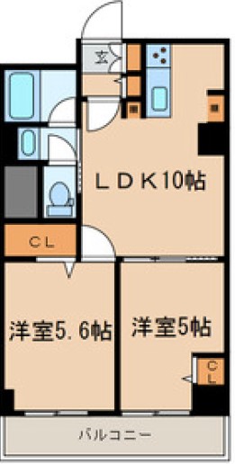 マンションかねき 6階 2LDKの間取り