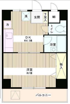 陽光ハイツ北上野 6階 1DKの間取り