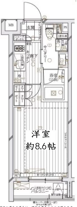 レガリス文京大塚 2階 1Kの間取り