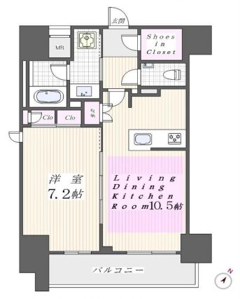 グローリオコンフォート文京本駒込 2階 1LDKの間取り