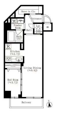 CREATIF文京江戸川橋 5階 1LDKの間取り