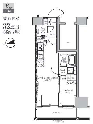 【築浅】プラウドフラット本郷三丁目 10階 1LDKの間取り