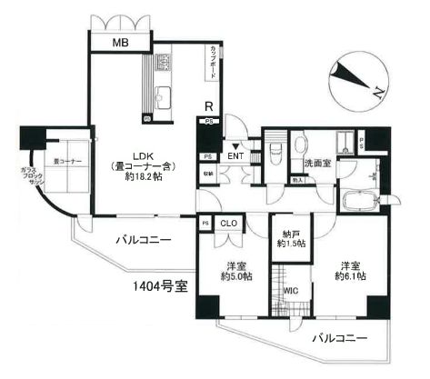 根津シティタワー 14階 2SLDKの間取り