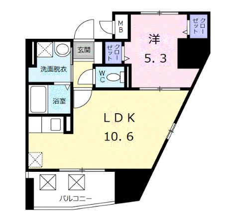 グランドルチェ白山 5階 1LDKの間取り