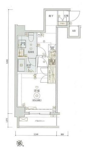 リヴシティ東大前 2階 1Kの間取り