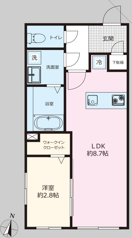 ステラコート文京春日 2階 1LDKの間取り