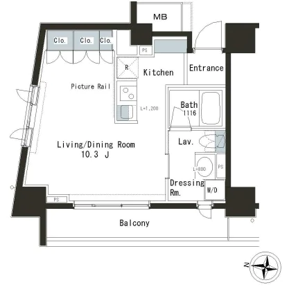 パークアクシス本郷の杜 8階 1Kの間取り