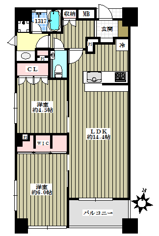 【分譲賃貸】リビオレゾン本郷 10階 2LDKの間取り