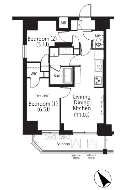 フレンシア文京関口 12階 2LDKの間取り