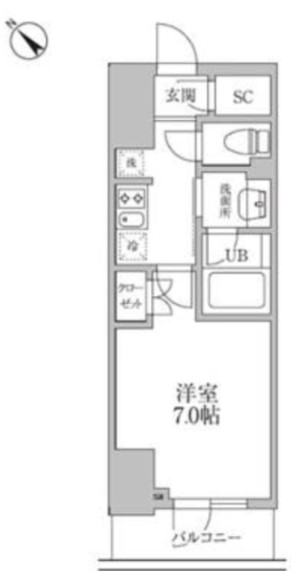 レジディア文京本郷Ⅲ 4階 1Kの間取り