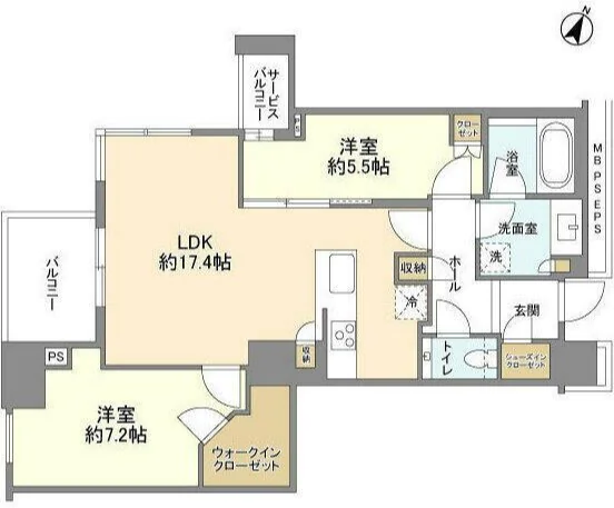 ブランズタワー文京小日向 7階 2LDKの間取り