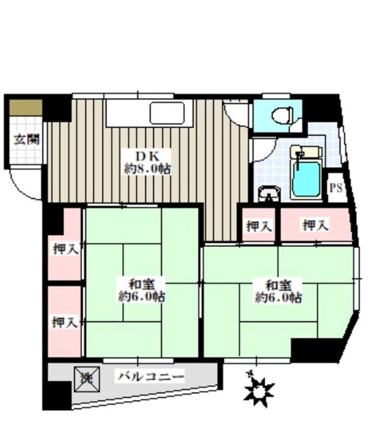 第５文成パレス 2階 2DKの間取り