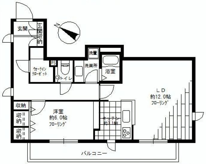 シャンブル向丘 3階 1LDKの間取り