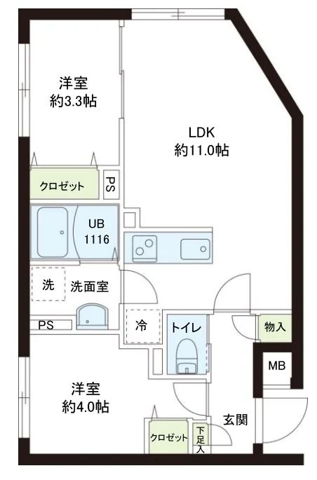 レピュア小石川レジデンス 5階 2LDKの間取り