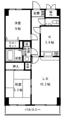 千石ヒルズレジデンス 3階 2LDKの間取り