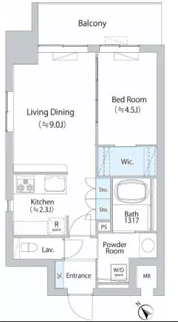 【築浅】ボヌール小石川α 4階 1LDKの間取り