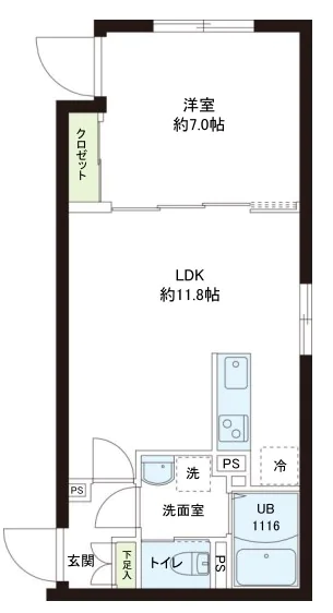 レピュア小石川レジデンス 2階 1LDKの間取り