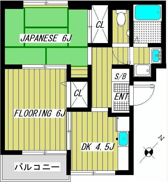 アビタシオンやよい 3階 2DKの間取り