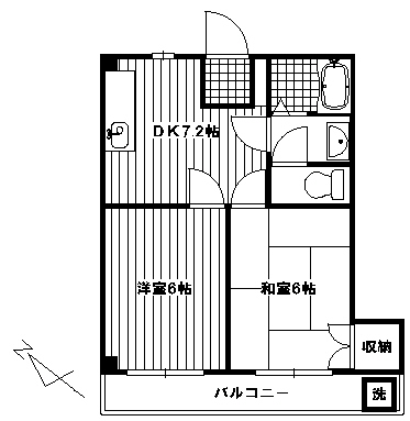 エクセレントイズミ 3階 2DKの間取り