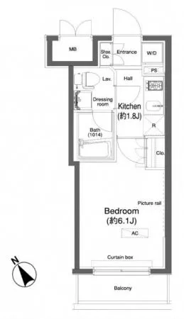 プラウドフラット小石川 1階 1Kの間取り