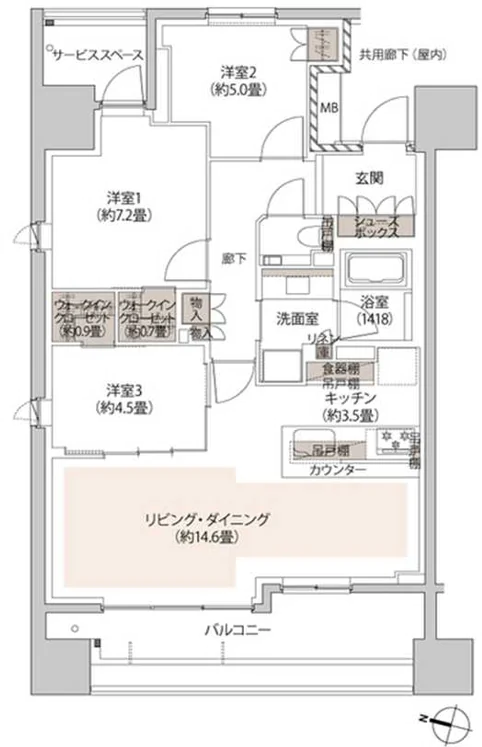 ザ・パークハウス本郷 5階 3LDKの間取り