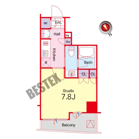 カーサスプレンディッド小石川 2階 1Rの間取り