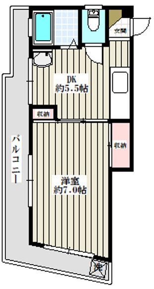 ハンガイビル 3階 1DKの間取り