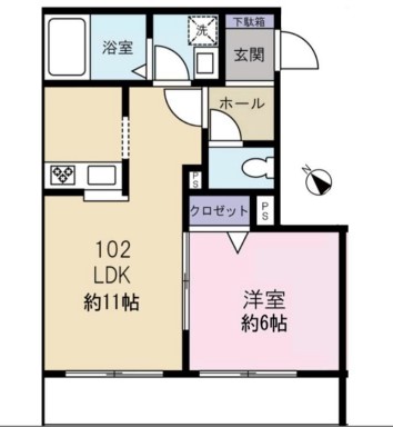 メゾンK本郷 1階 1LDKの間取り