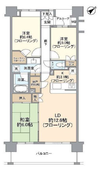 小石川ザ・レジデンスウエストスクエア 4階 3LDKの間取り