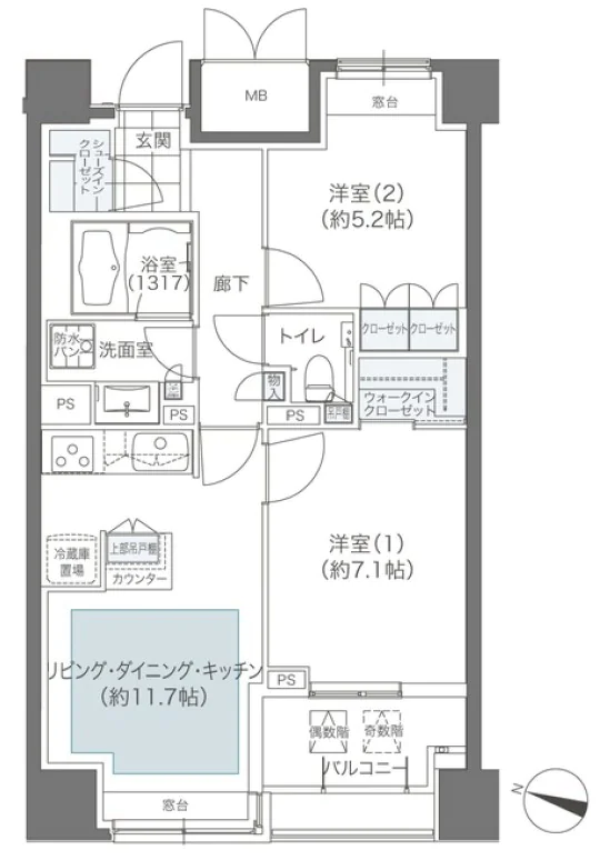 メゾンカルム本郷 12階 2LDKの間取り