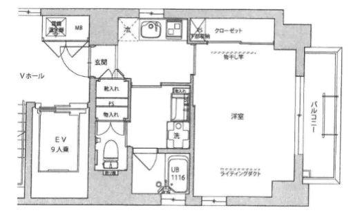 ドミール文京小石川 4階 1Kの間取り