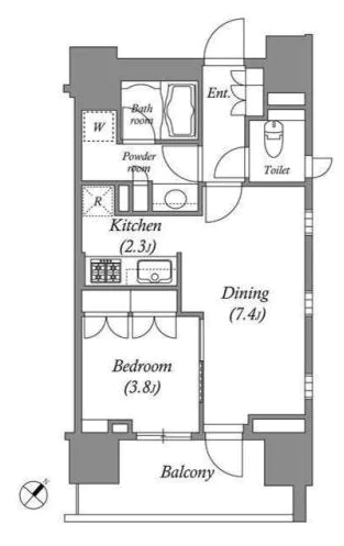 オーパスホームズ千駄木 3階 1LDKの間取り