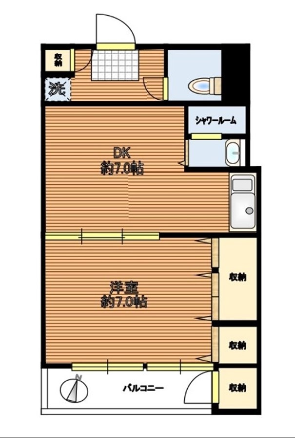 第一大谷マンション 3階 1DKの間取り