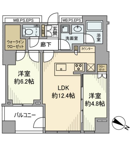 ブランズタワー文京小日向 12階 2LDKの間取り