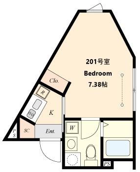 【築浅】グランパークス本郷 4階 1Kの間取り