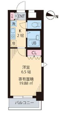 チェスターハウス本郷 2階 1Kの間取り